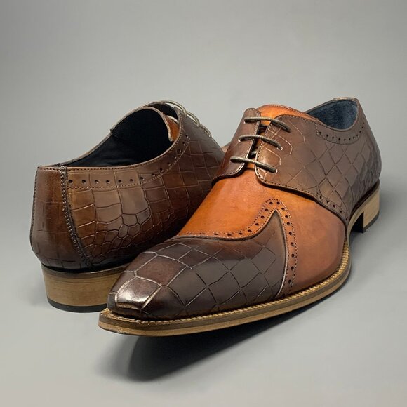 *NEW* DUCA ‘Valentano’ Italian Calfskin / Croco Embossed Print / Men’s 13 Derby - Picture 1 of 14